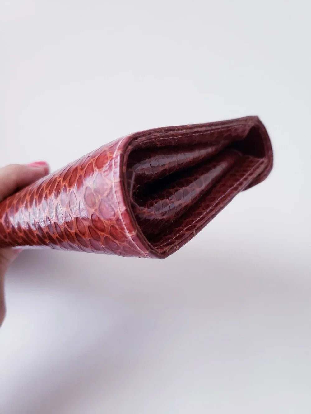 Vintage Brown Red Snakeprint Clutch Bag